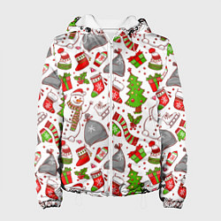 Куртка с капюшоном женская Новогодний фон, цвет: 3D-белый