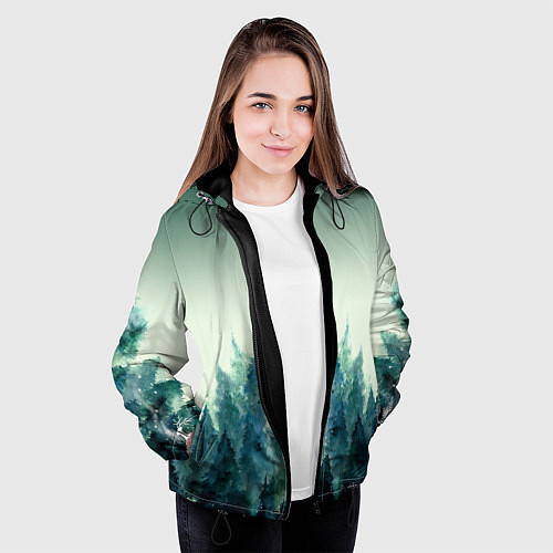 Женская куртка Акварельный лес градиент / 3D-Черный – фото 3