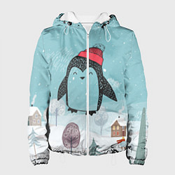 Куртка с капюшоном женская Милый пингвин, цвет: 3D-белый