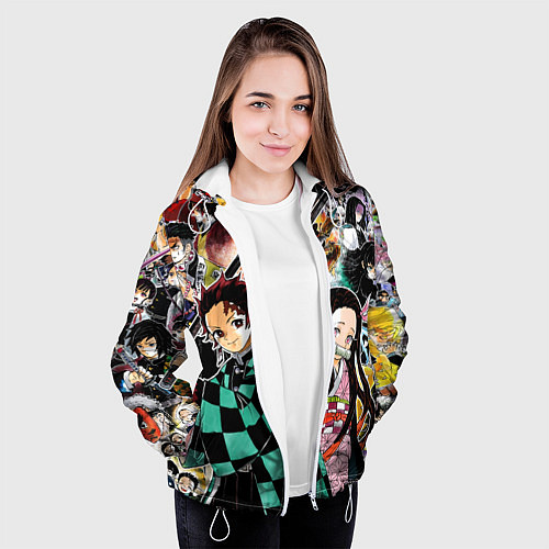 Женская куртка Клинок рассекающий демонов / 3D-Белый – фото 3