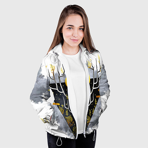 Женская куртка Графит и золото: дерево жизни / 3D-Белый – фото 3