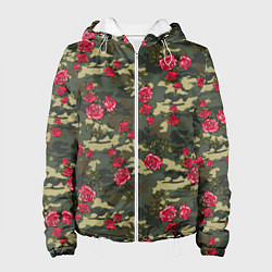 Куртка с капюшоном женская Камуфляж и розы, цвет: 3D-белый