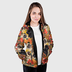 Куртка с капюшоном женская Мопсики Цветочки, цвет: 3D-черный — фото 2