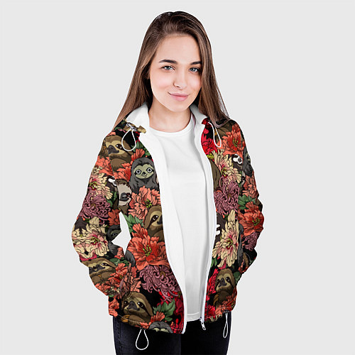 Женская куртка Ленивец & Цветочки / 3D-Белый – фото 3