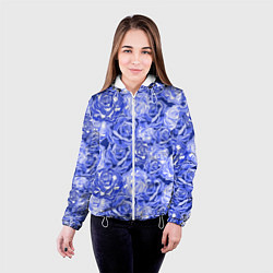Куртка с капюшоном женская Голубые и синие розы, цвет: 3D-белый — фото 2