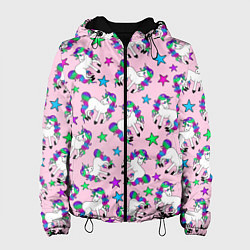 Куртка с капюшоном женская Единороги и звезды, цвет: 3D-черный