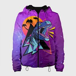 Куртка с капюшоном женская Retrowave Neon Dinosaur, цвет: 3D-черный
