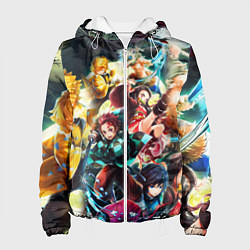 Куртка с капюшоном женская КЛИНОК РАССЕКАЮЩИЙ ДЕМОНОВ ПЕРСОНАЖИ, цвет: 3D-белый