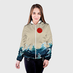 Куртка с капюшоном женская Японский Стиль Волны и Солнце, цвет: 3D-белый — фото 2