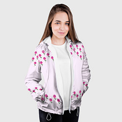 Куртка с капюшоном женская Розовые цветы pink flowers, цвет: 3D-белый — фото 2