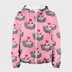 Куртка с капюшоном женская Пиксельные котики, цвет: 3D-белый