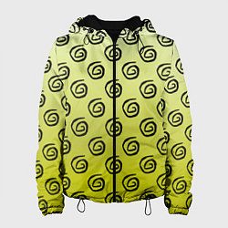 Куртка с капюшоном женская Узор спиральки на желтом фоне, цвет: 3D-черный