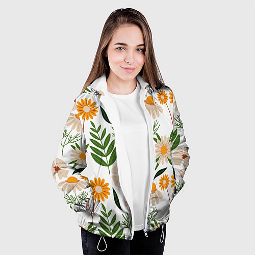 Женская куртка Цветы и листья / 3D-Белый – фото 3
