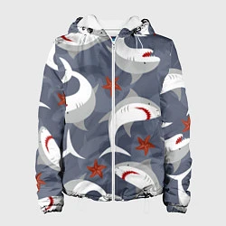 Куртка с капюшоном женская Акулы, цвет: 3D-белый