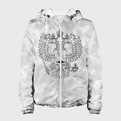 Куртка с капюшоном женская ГЕРБ РОССИИ СНЕЖНЫЙ КАМУФЛЯЖ, цвет: 3D-белый