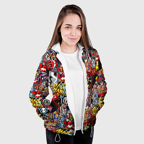 Женская куртка Логотипы Аниме Мультиков / 3D-Белый – фото 3