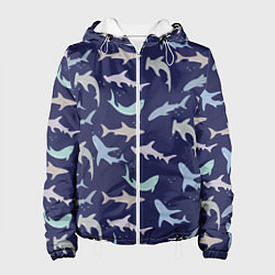 Куртка с капюшоном женская Акулы разные, цвет: 3D-белый