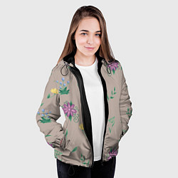 Куртка с капюшоном женская Цветочная эстетика, цвет: 3D-черный — фото 2