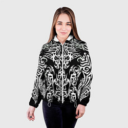 Куртка с капюшоном женская ТАТУ ЧЕРНО БЕЛОЕ УЗОР, цвет: 3D-белый — фото 2