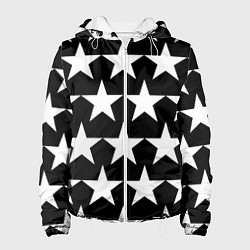 Куртка с капюшоном женская Белые звёзды на чёрном фоне 2, цвет: 3D-белый