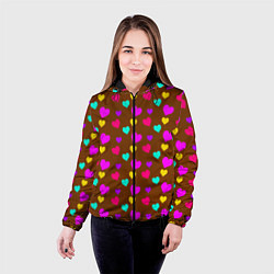 Куртка с капюшоном женская Сердечки разноцветные, цвет: 3D-черный — фото 2