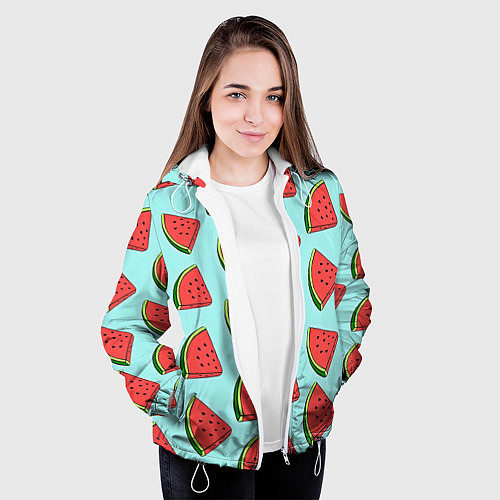 Женская куртка Дольки арбузов / 3D-Белый – фото 3