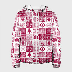 Куртка с капюшоном женская Новогодний рождественский узор, цвет: 3D-белый