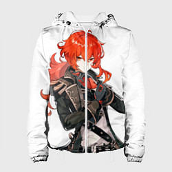Куртка с капюшоном женская Дилюк из Genshin Impact, цвет: 3D-белый