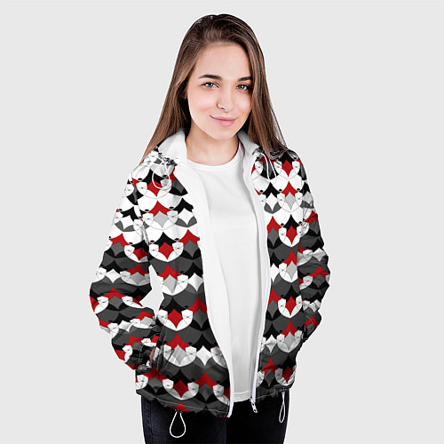 Женская куртка Абстрактный красно-серый узор / 3D-Белый – фото 3
