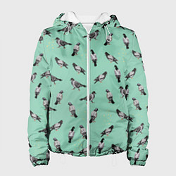 Куртка с капюшоном женская Голуби на зеленом, цвет: 3D-белый