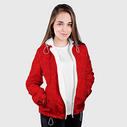 Куртка с капюшоном женская Ярко-красный мраморный узор, цвет: 3D-белый — фото 2