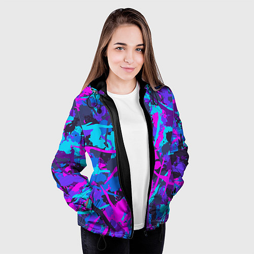 Женская куртка Неоновые кляксы / 3D-Черный – фото 3