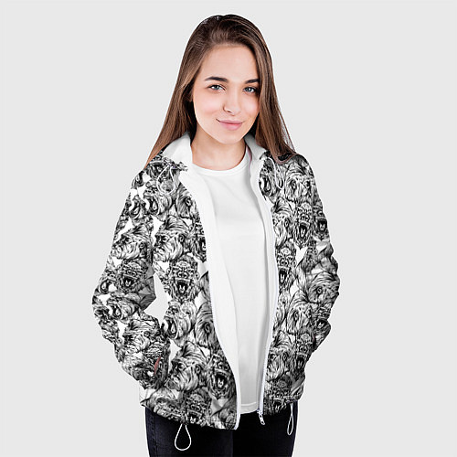 Женская куртка Злые Гориллы - Паттерн / 3D-Белый – фото 3