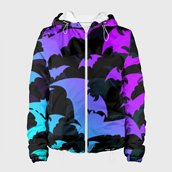 Куртка с капюшоном женская ЛЕТУЧИЕ МЫШИ ХЕЛЛОУИН НЕОН HALLOWEEN NEON, цвет: 3D-белый