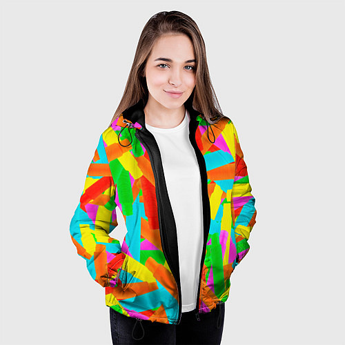 Женская куртка Фон Цветные трубки Pop Tubes, Поп тубус / 3D-Черный – фото 3