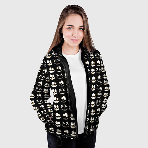 Женская куртка Прикольные смайлы Хэллоуин 2 Halloween 2 / 3D-Черный – фото 3