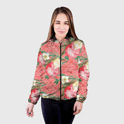 Куртка с капюшоном женская Новогодние красные шары, цвет: 3D-черный — фото 2