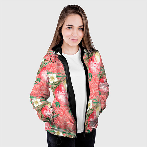 Женская куртка Новогодние красные шары / 3D-Черный – фото 3