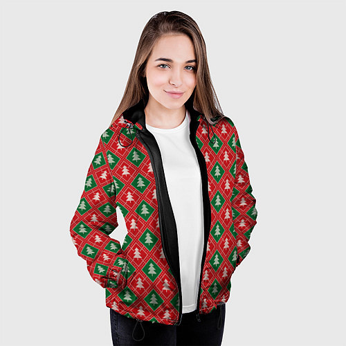 Женская куртка Ёлочки красно-зелёные / 3D-Черный – фото 3