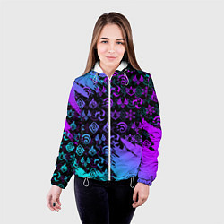 Куртка с капюшоном женская GENSHIN NEON PATTERN SYMBOL НЕОН ЭМБЛЕМЫ, цвет: 3D-белый — фото 2