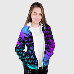 Куртка с капюшоном женская GENSHIN NEON PATTERN SYMBOL НЕОН ЭМБЛЕМЫ, цвет: 3D-белый — фото 2