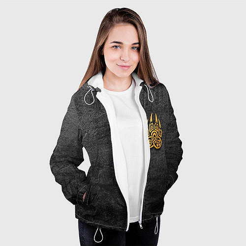 Женская куртка Волчий отпечаток золотом Символ Велеса / 3D-Белый – фото 3