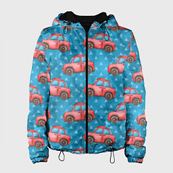 Куртка с капюшоном женская Машинки детский рисунок, цвет: 3D-черный