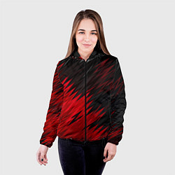 Куртка с капюшоном женская ЧЁРНО КРАСНЫЕ КРАСКИ RED BLACK STRIPES, цвет: 3D-черный — фото 2
