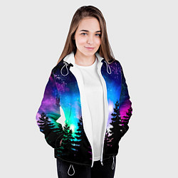 Куртка с капюшоном женская Космический лес, елки и звезды, цвет: 3D-белый — фото 2