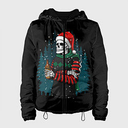 Куртка с капюшоном женская НОВОГОДНИЙ СКЕЛЕТ, цвет: 3D-черный