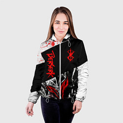 Куртка с капюшоном женская Берсерк черная маска с логотипом, цвет: 3D-белый — фото 2