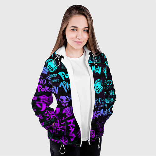 Женская куртка ANIME LOGOBOMBING NEON НЕОН ЛОГО АНИМЕ / 3D-Белый – фото 3