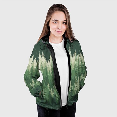 Женская куртка Елки-палки, хвойный лес / 3D-Черный – фото 3