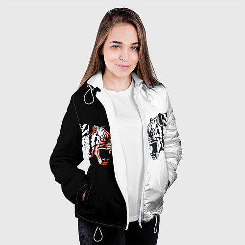 Женская куртка Два тигра напротив друг друга / 3D-Белый – фото 3